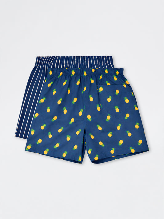 WES Lounge Navy Relaxed-Fit Cotton Boxers - Pack of 2
