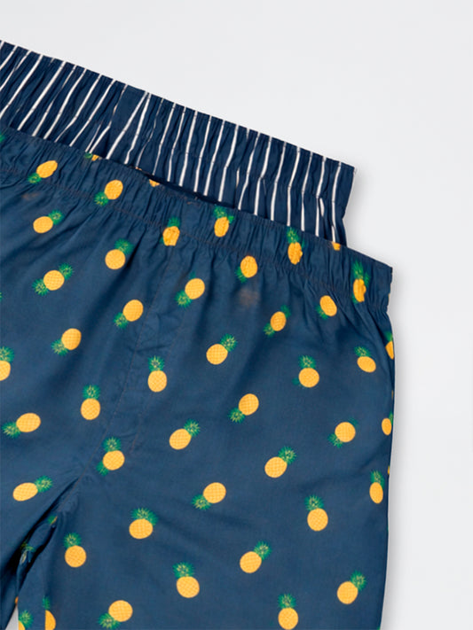 WES Lounge Navy Relaxed-Fit Cotton Boxers - Pack of 2