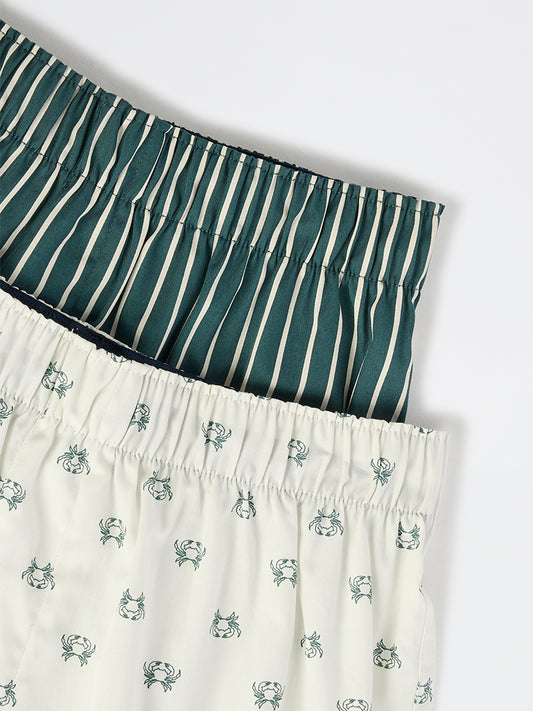 WES Lounge Teal Printed Cotton Boxers - Pack of 2