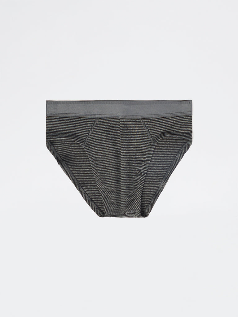 WES Lounge Black Striped Cotton-Blend Briefs - Pack of 3