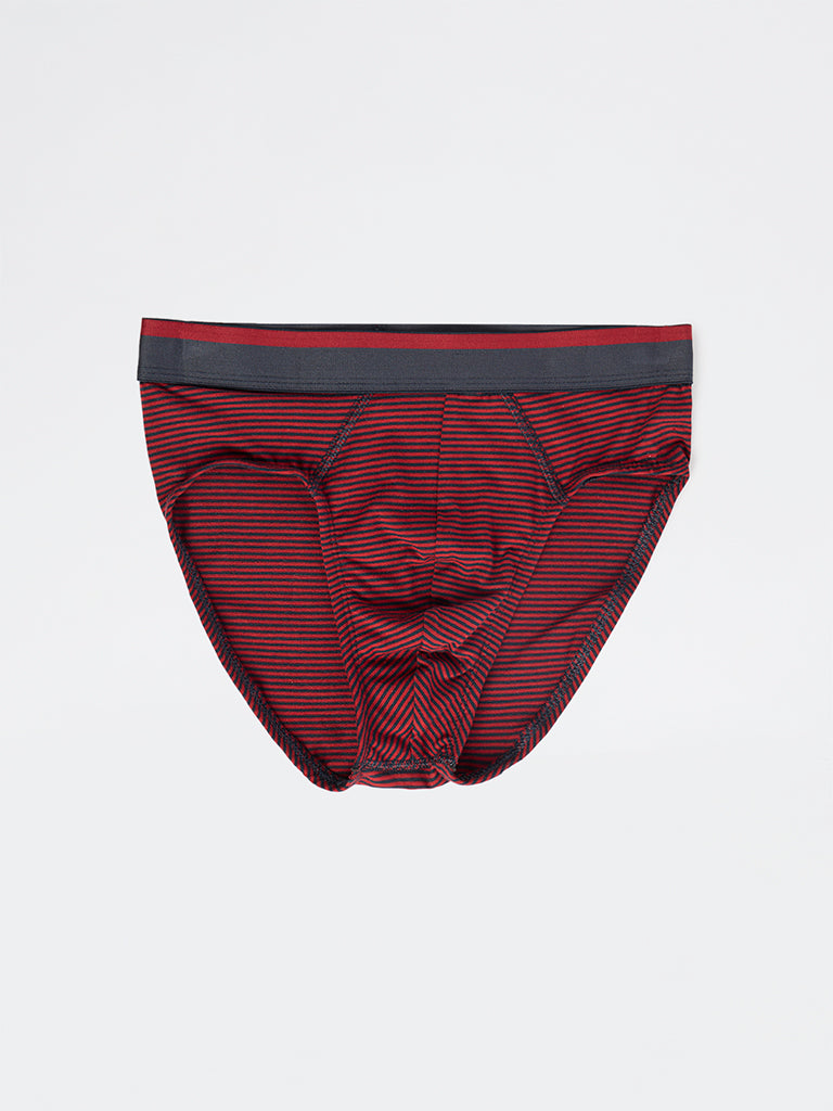 WES Lounge Red Striped Cotton Briefs - Pack of 3