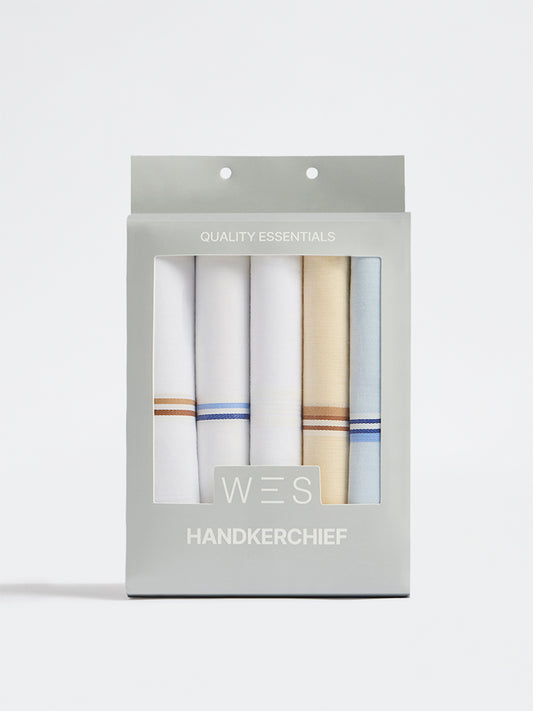 WES Lounge Light Yellow Striped Cotton Handkerchief - Set of 5