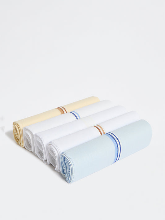 WES Lounge Light Yellow Striped Cotton Handkerchief - Set of 5