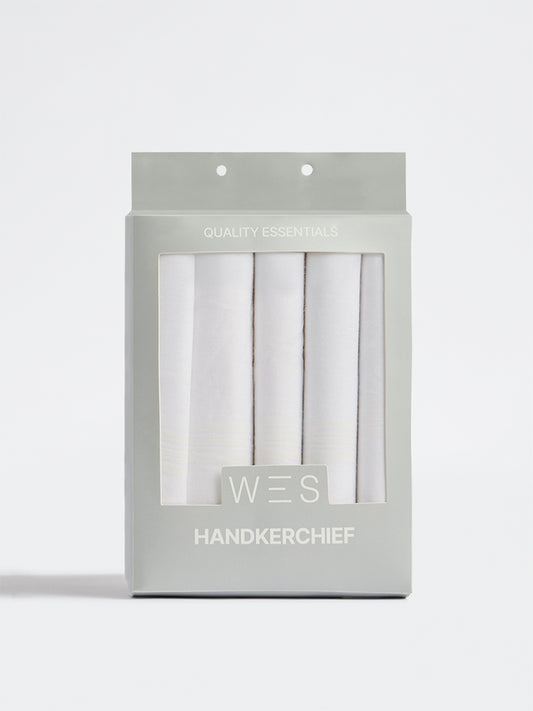 WES Lounge White Solid Cotton Handkerchief - Set of 5