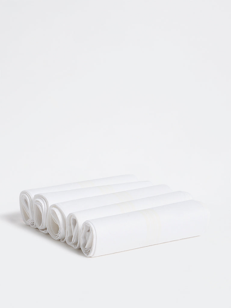 WES Lounge White Solid Cotton Handkerchief - Set of 5
