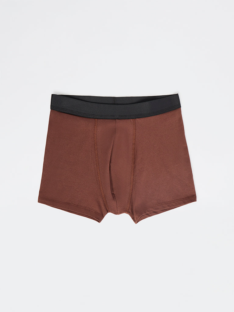 WES Lounge Brown Cotton Trunks - Pack of 3
