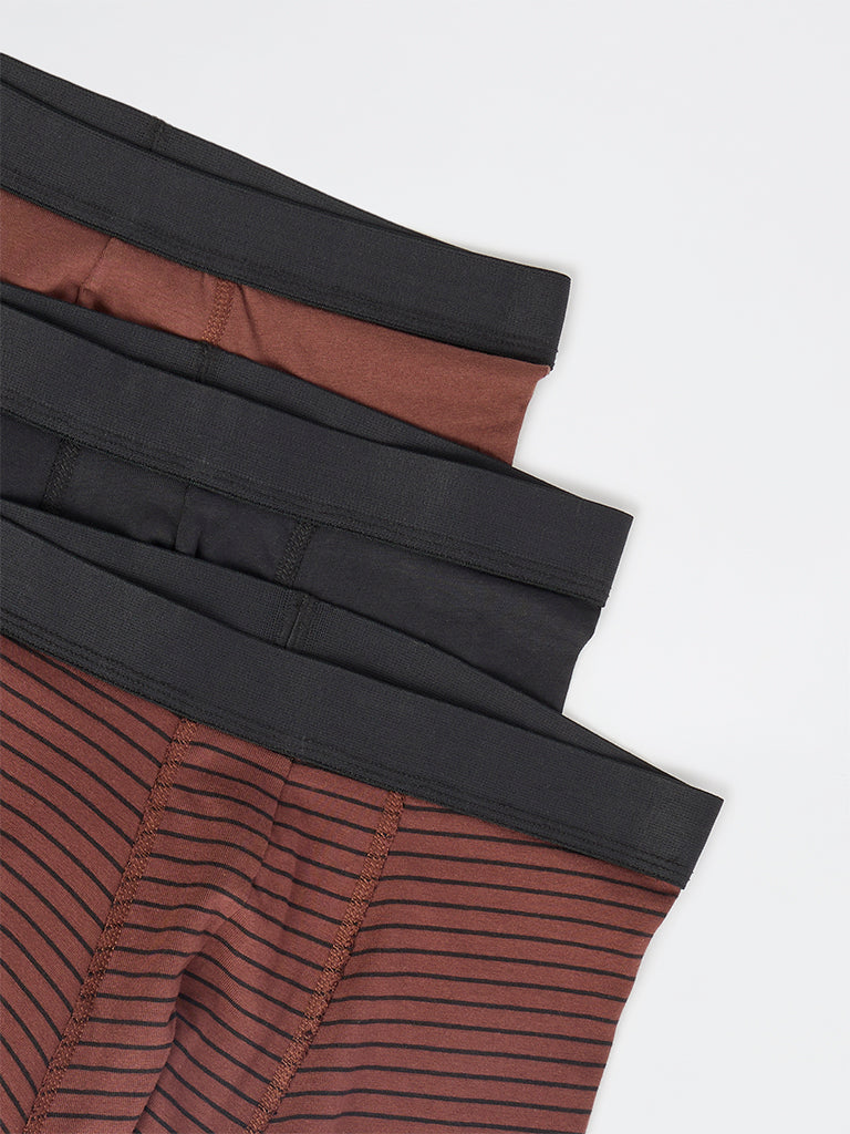 WES Lounge Brown Cotton Trunks - Pack of 3