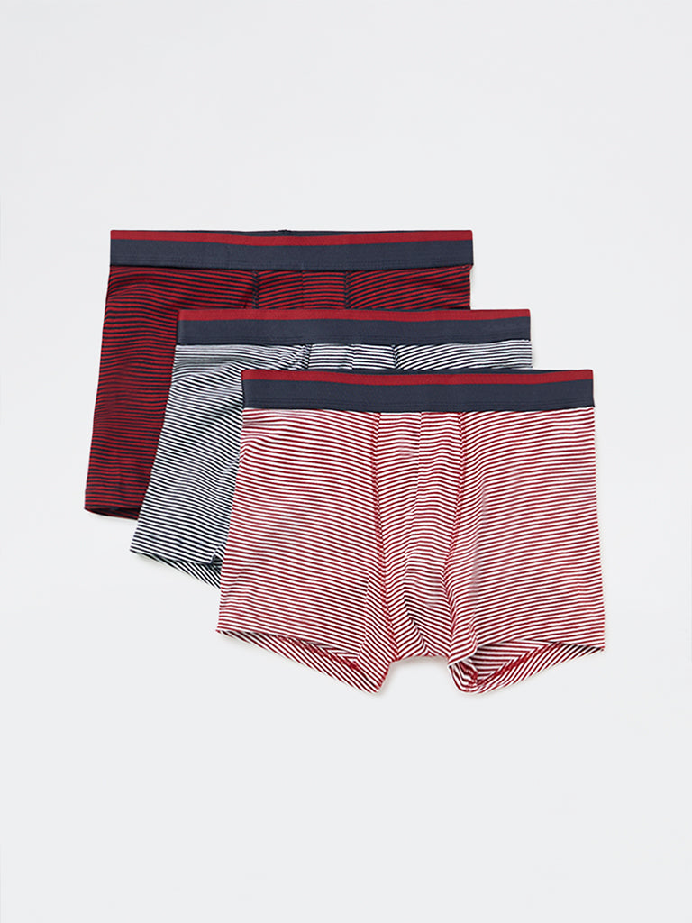WES Lounge Red Striped Cotton Trunks - Pack of 3