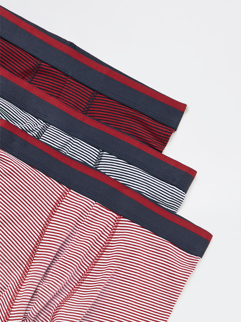 WES Lounge Red Striped Cotton Trunks - Pack of 3