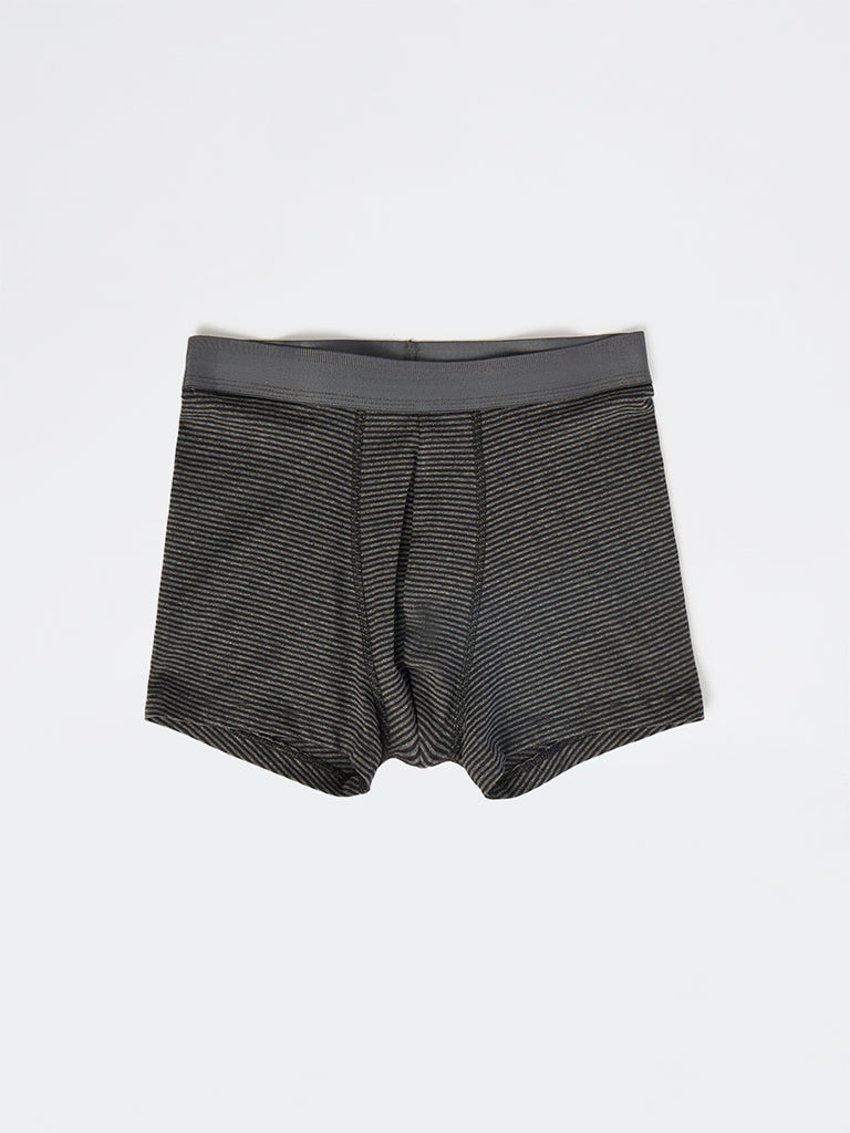 WES Lounge Black Striped Cotton Trunks - Pack of 3