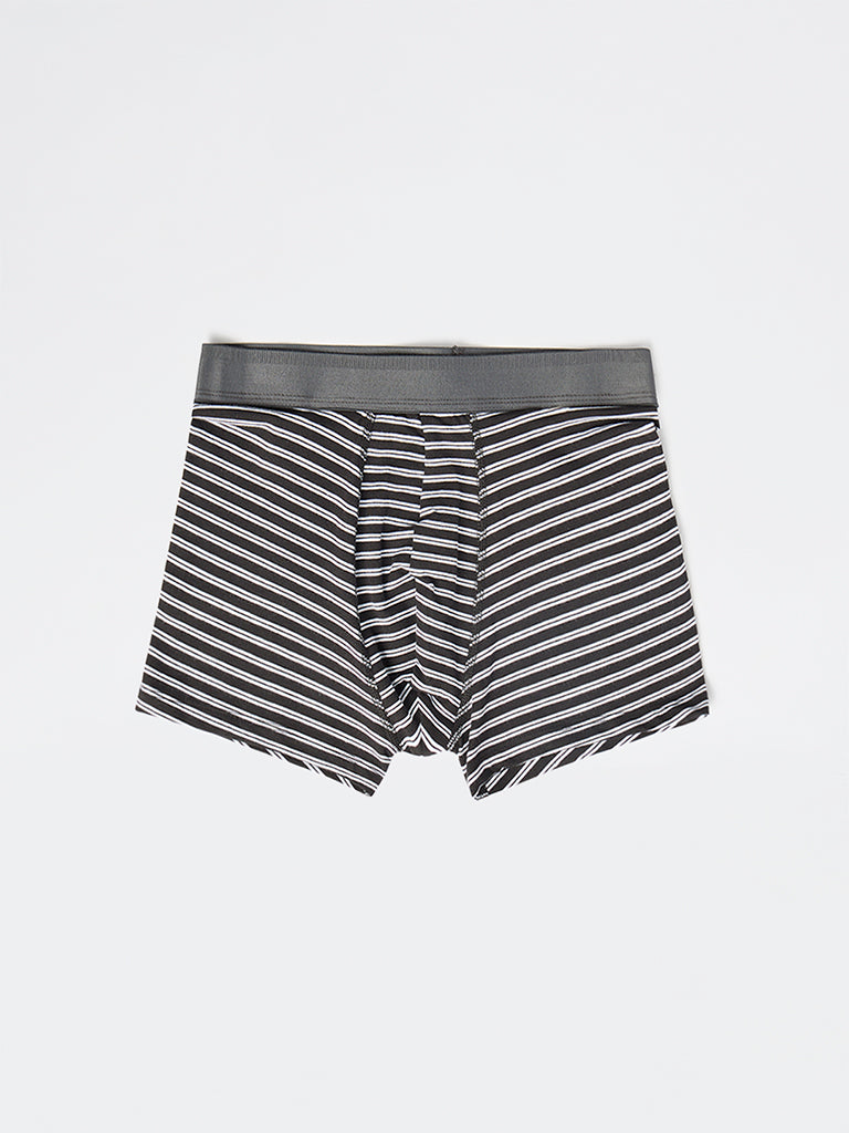 WES Lounge Black Striped Cotton Trunks - Pack of 3