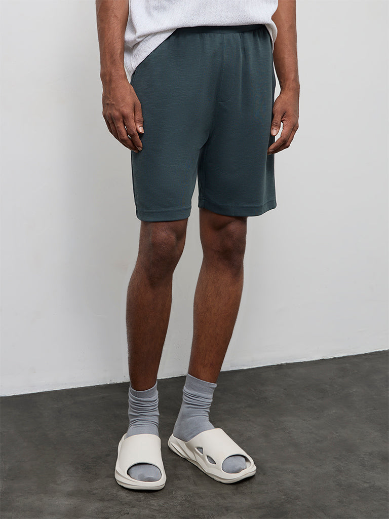 WES Lounge Dark Green Relaxed-Fit Mid-Rise Cotton-Blend Shorts