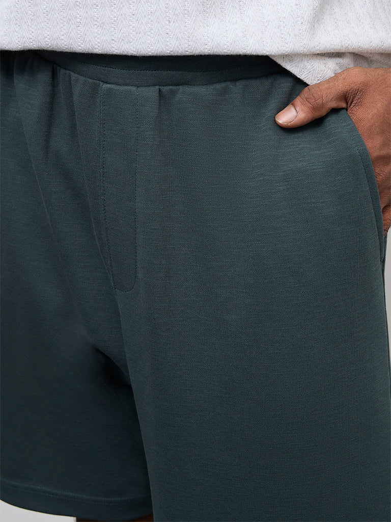 WES Lounge Dark Green Relaxed-Fit Mid-Rise Cotton-Blend Shorts