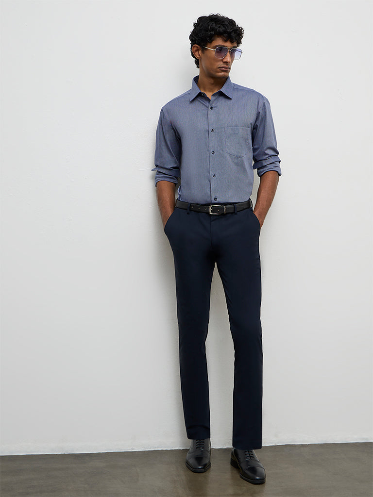 WES Formals Navy Relaxed-Fit Cotton Shirt