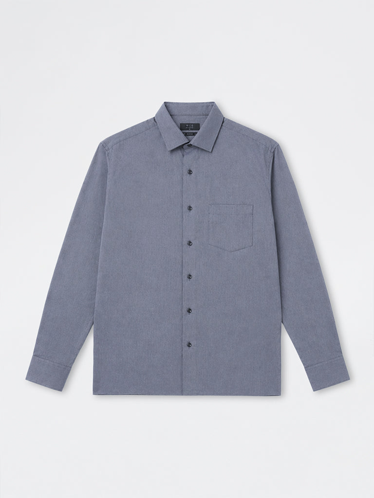 WES Formals Navy Relaxed-Fit Cotton Shirt