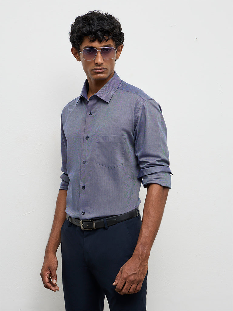 WES Formals Navy Relaxed-Fit Cotton Shirt