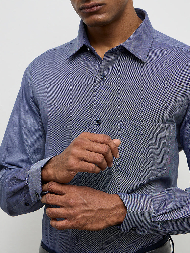 WES Formals Navy Relaxed-Fit Cotton Shirt