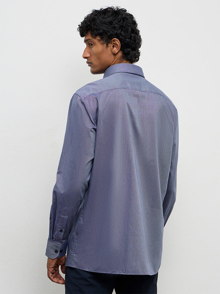 WES Formals Navy Relaxed-Fit Cotton Shirt