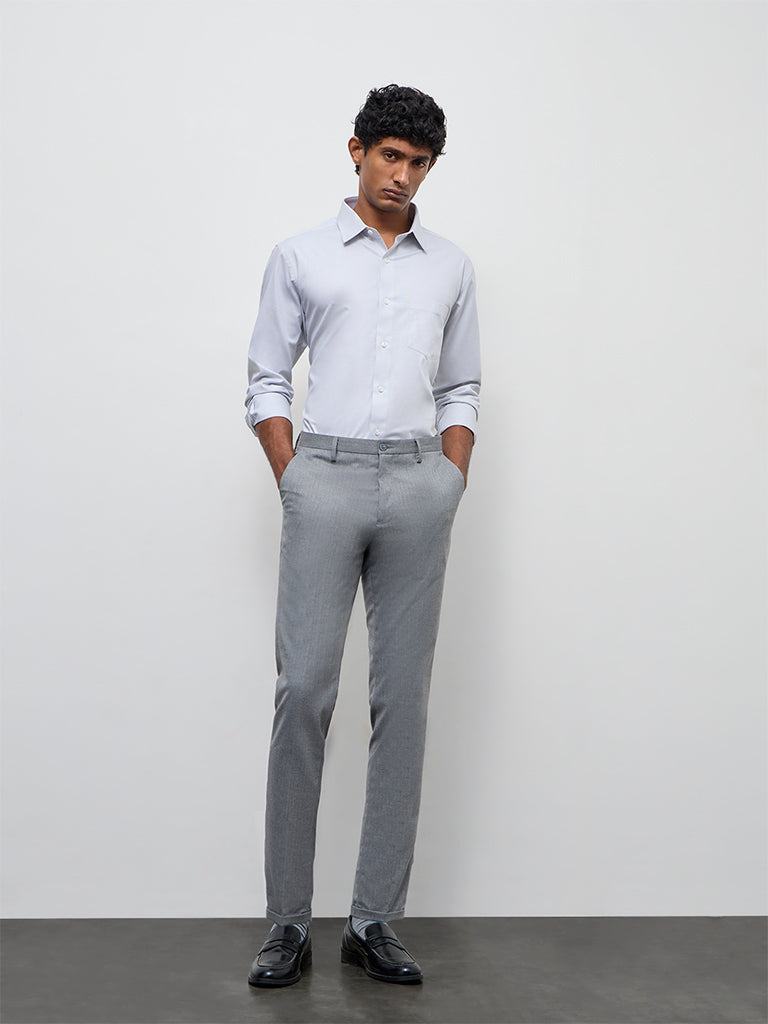 WES Formals Grey Relaxed-Fit Cotton Shirt
