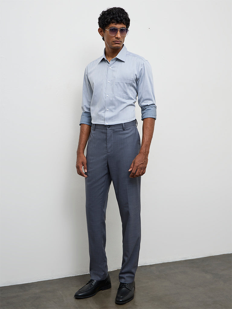 WES Formals Grey Slim-Fit Cotton Shirt