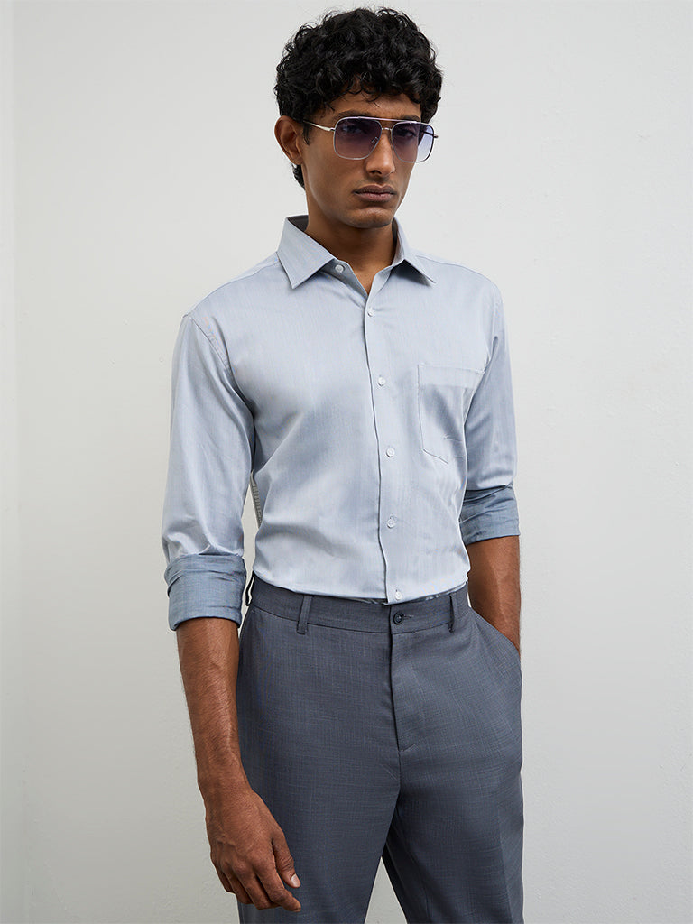 WES Formals Grey Slim-Fit Cotton Shirt