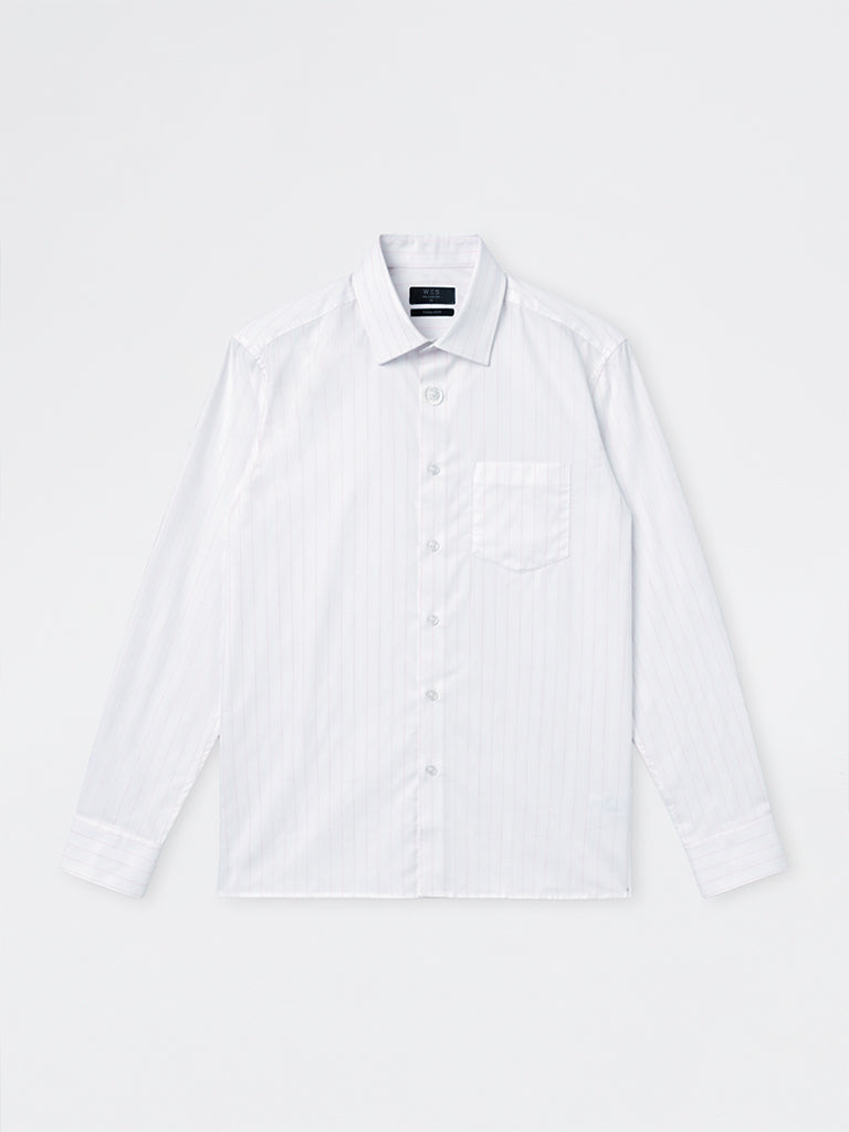 WES Formals Pink Striped Slim-Fit Cotton Shirt