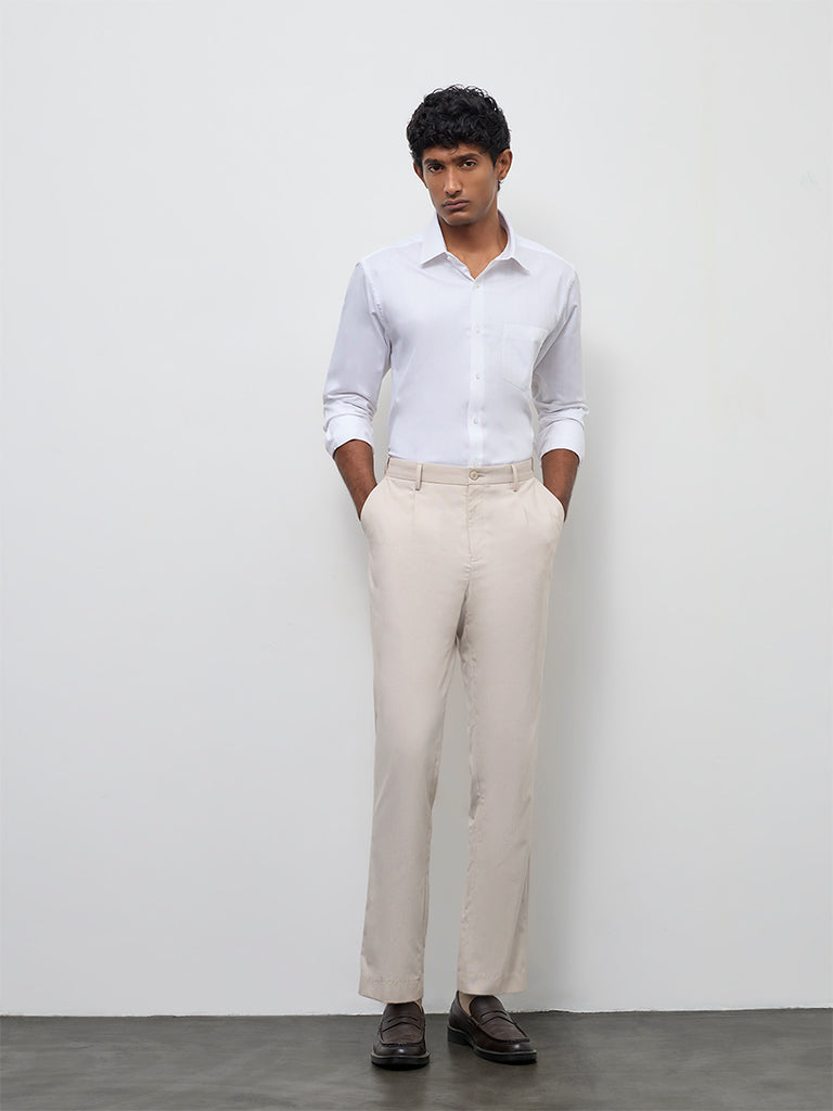 WES Formals Pink Striped Slim-Fit Cotton Shirt