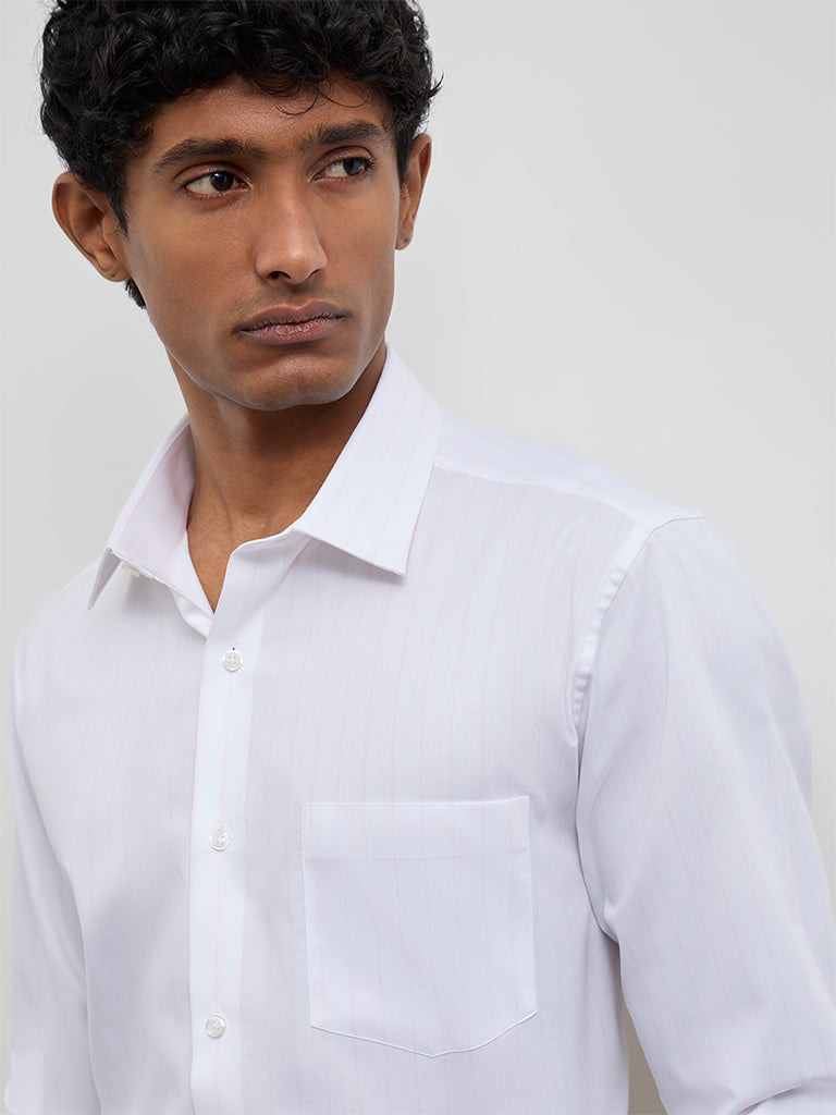 WES Formals Pink Striped Slim-Fit Cotton Shirt