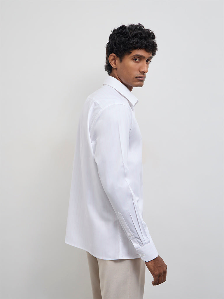 WES Formals Pink Striped Slim-Fit Cotton Shirt