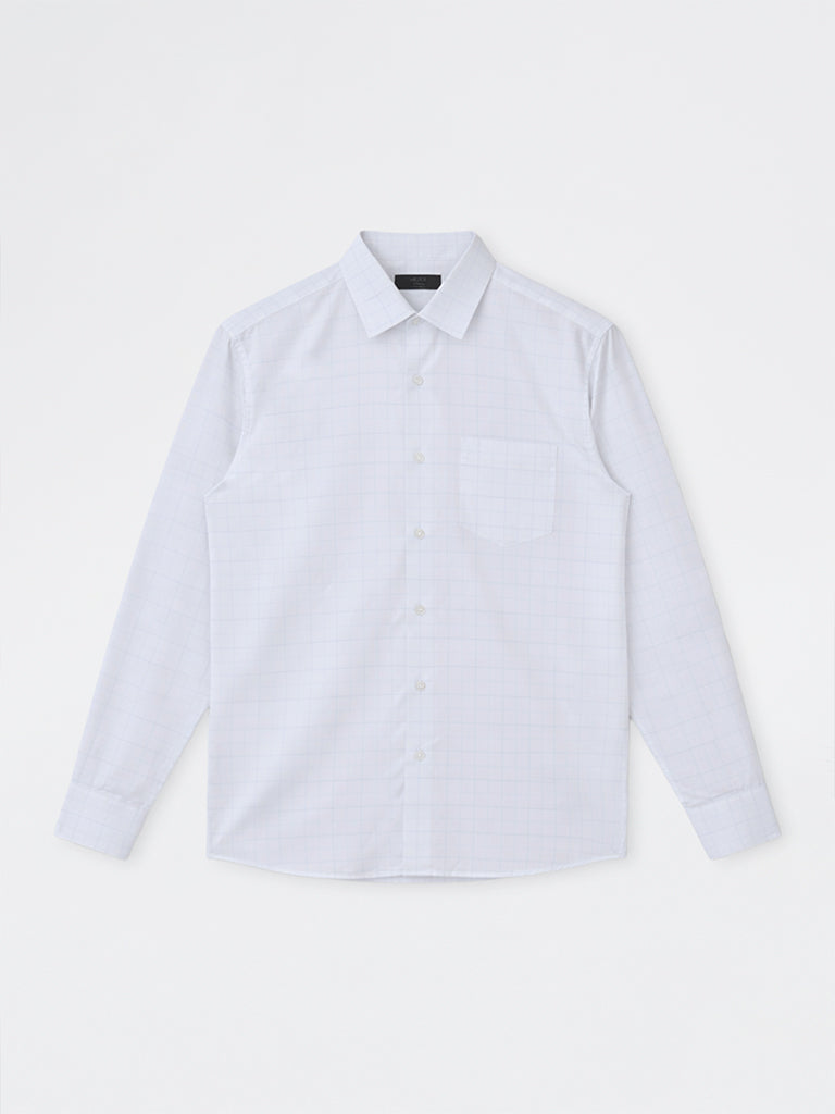 WES Formals Off-White Checkered Slim-Fit Cotton Shirt