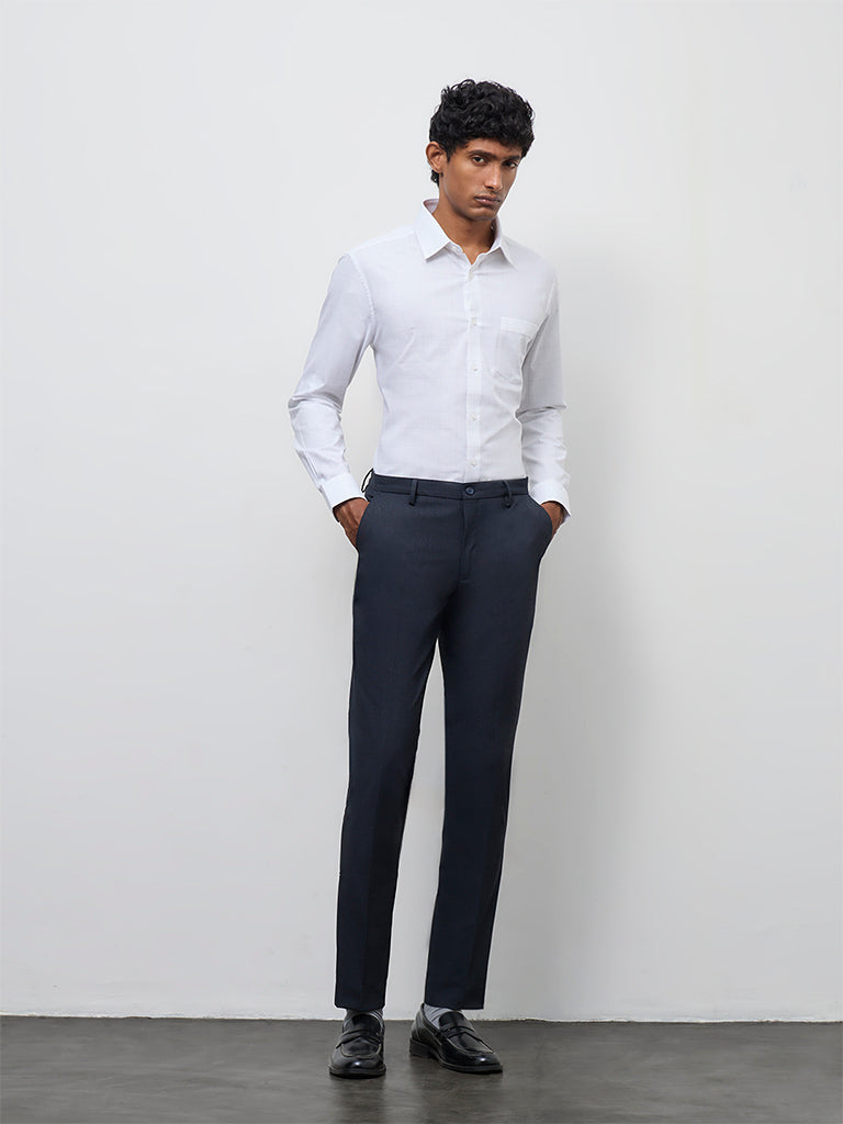 WES Formals Off-White Checkered Slim-Fit Cotton Shirt