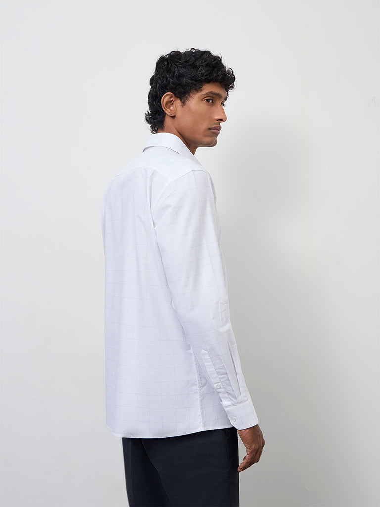 WES Formals Off-White Checkered Slim-Fit Cotton Shirt