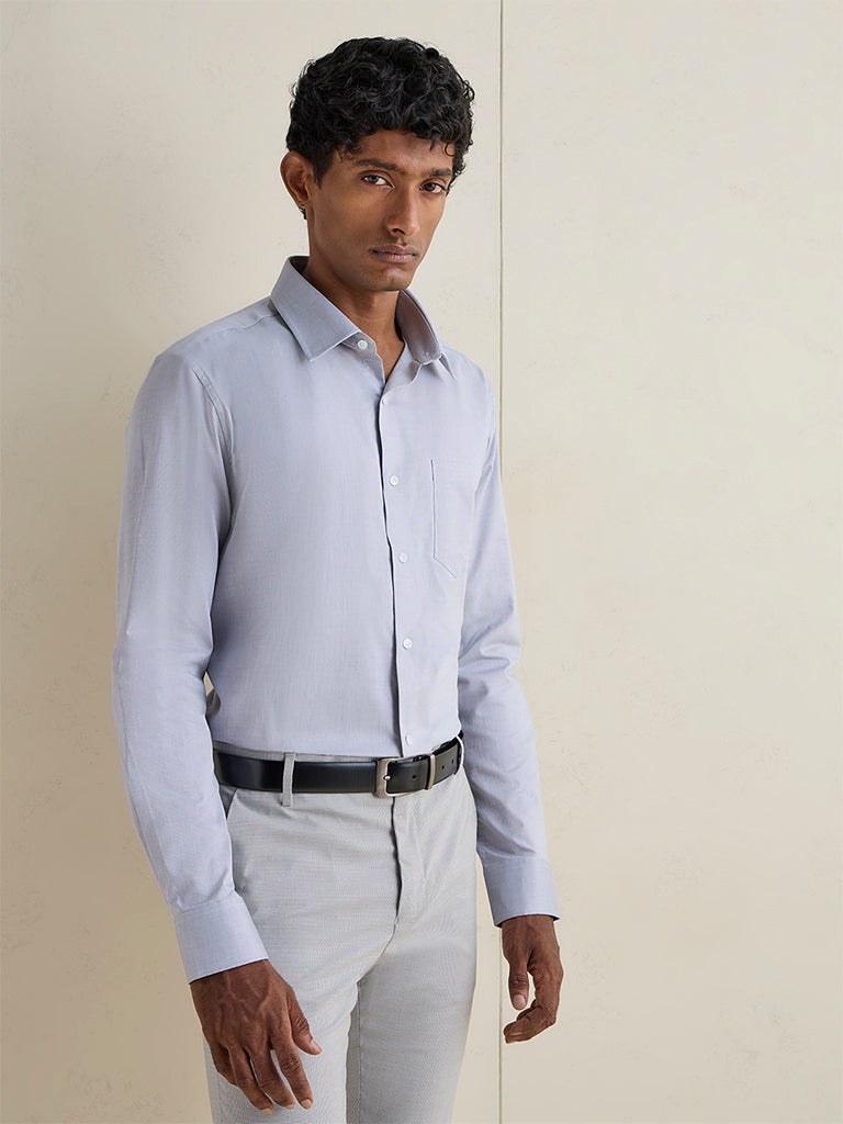 WES Formals Grey Slim-Fit Cotton Shirt