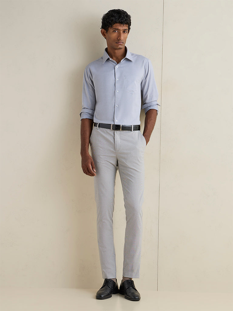 WES Formals Grey Slim-Fit Cotton Shirt