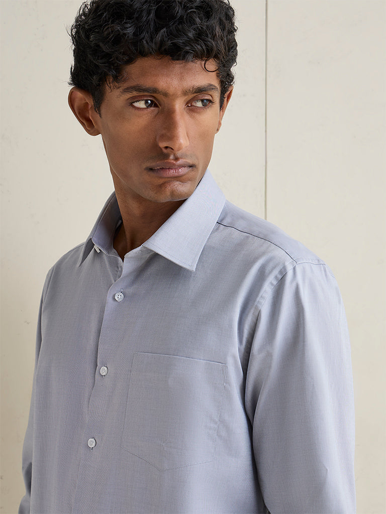 WES Formals Grey Slim-Fit Cotton Shirt