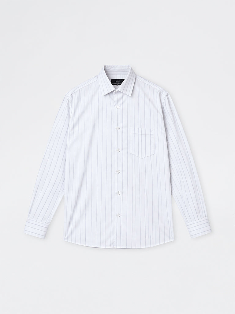 WES Formals Green Striped Relaxed-Fit Cotton Shirt