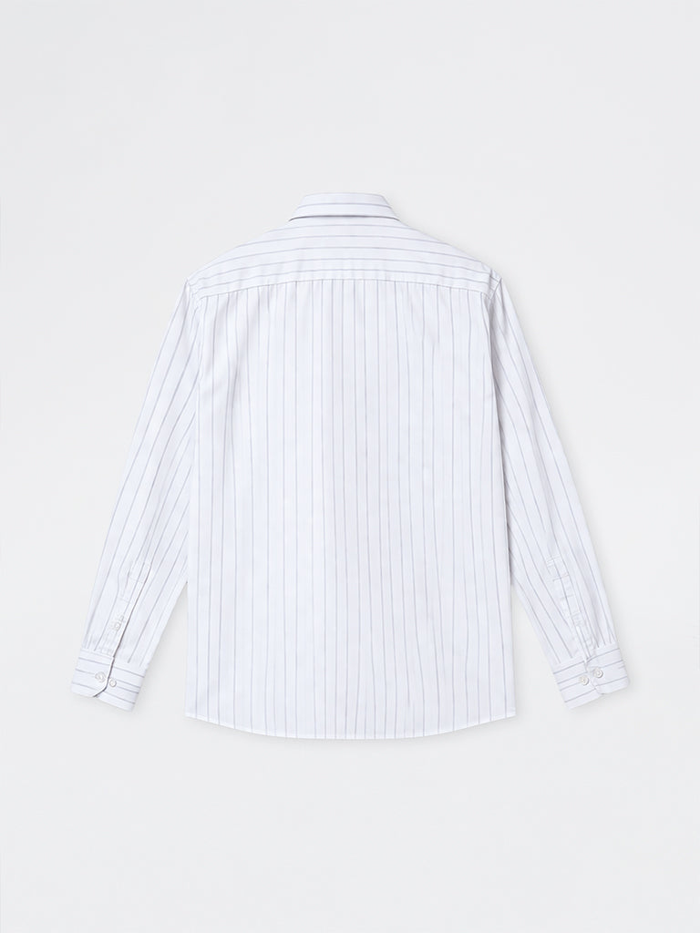WES Formals Green Striped Relaxed-Fit Cotton Shirt