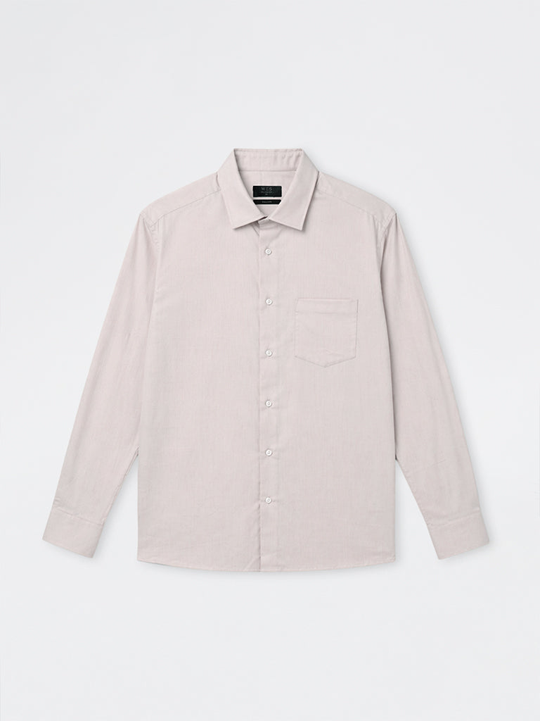 WES Formals Light Beige Relaxed-Fit Cotton Shirt