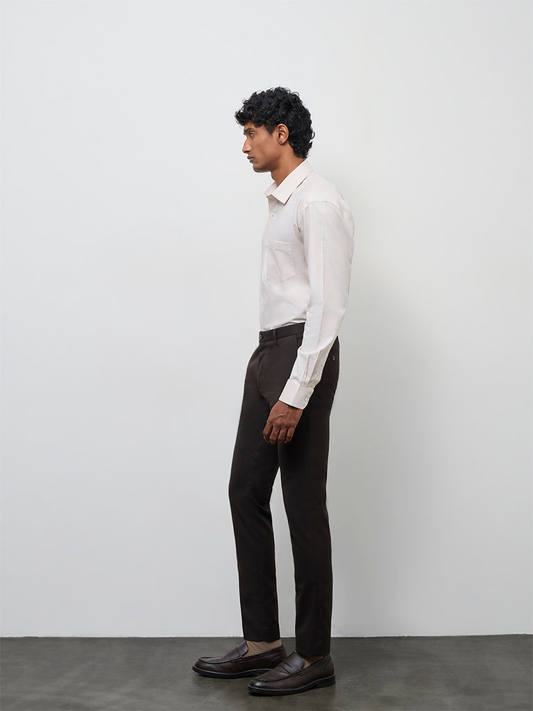 WES Formals Light Beige Relaxed-Fit Cotton Shirt