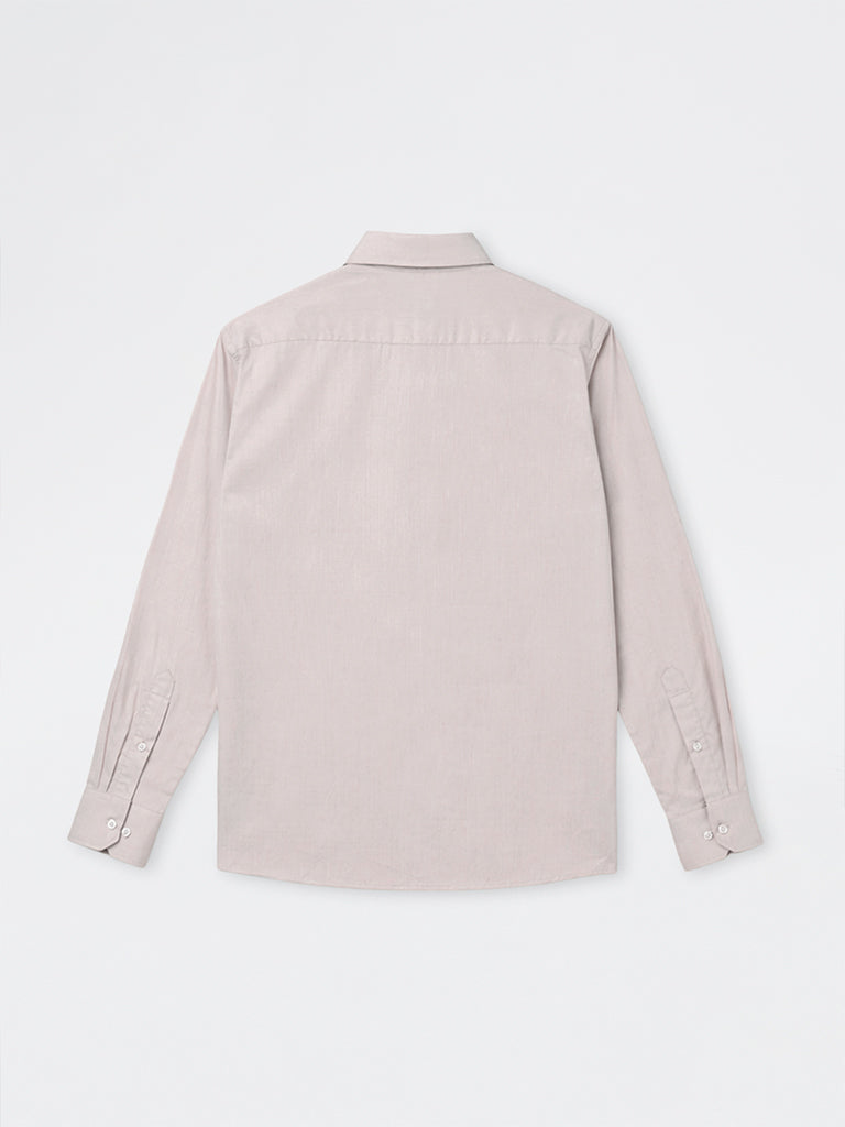 WES Formals Light Beige Relaxed-Fit Cotton Shirt