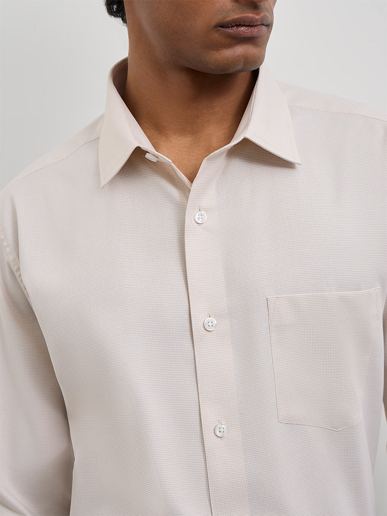 WES Formals Light Beige Relaxed-Fit Cotton Shirt