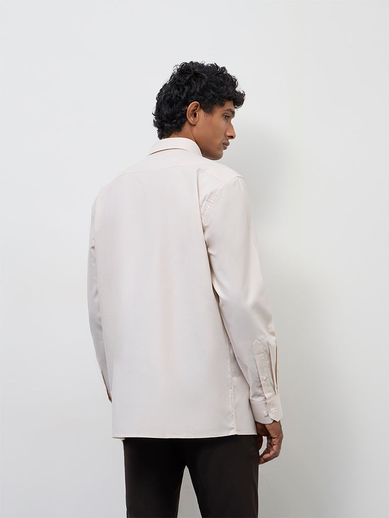 WES Formals Light Beige Relaxed-Fit Cotton Shirt