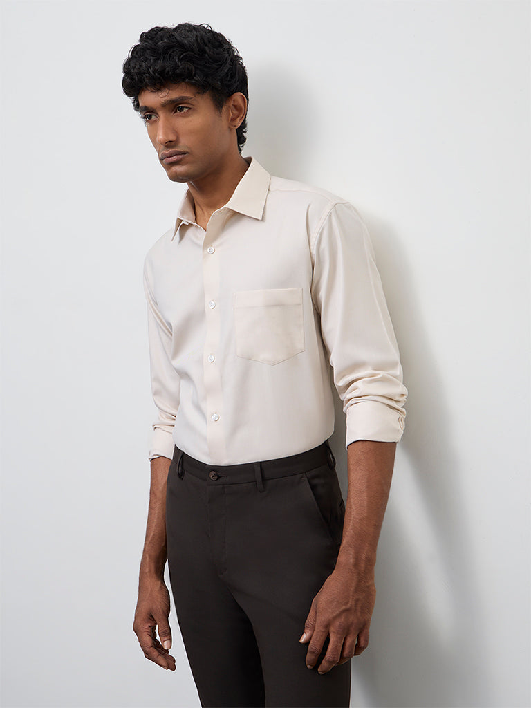 WES Formals Beige Relaxed-Fit Cotton Shirt