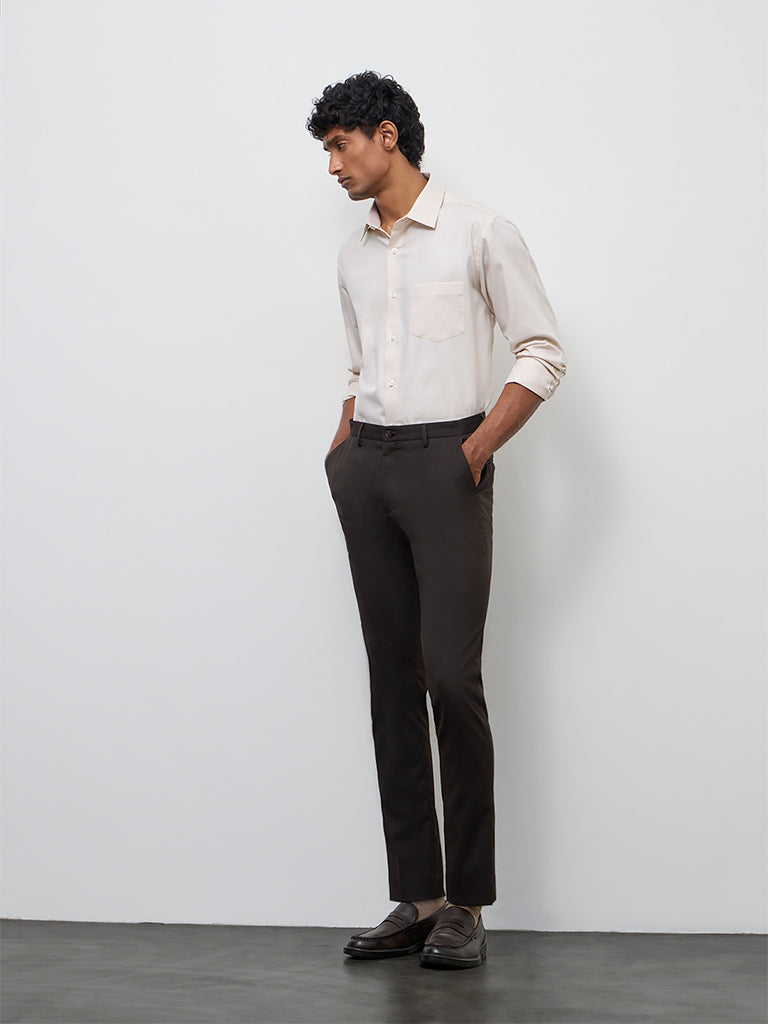 WES Formals Beige Relaxed-Fit Cotton Shirt