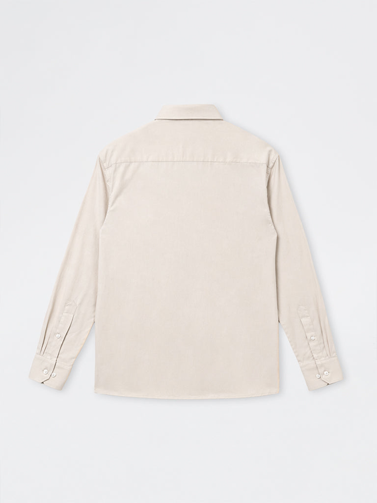 WES Formals Beige Relaxed-Fit Cotton Shirt