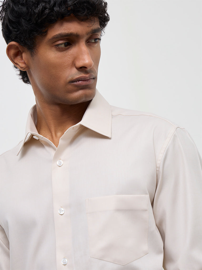 WES Formals Beige Relaxed-Fit Cotton Shirt