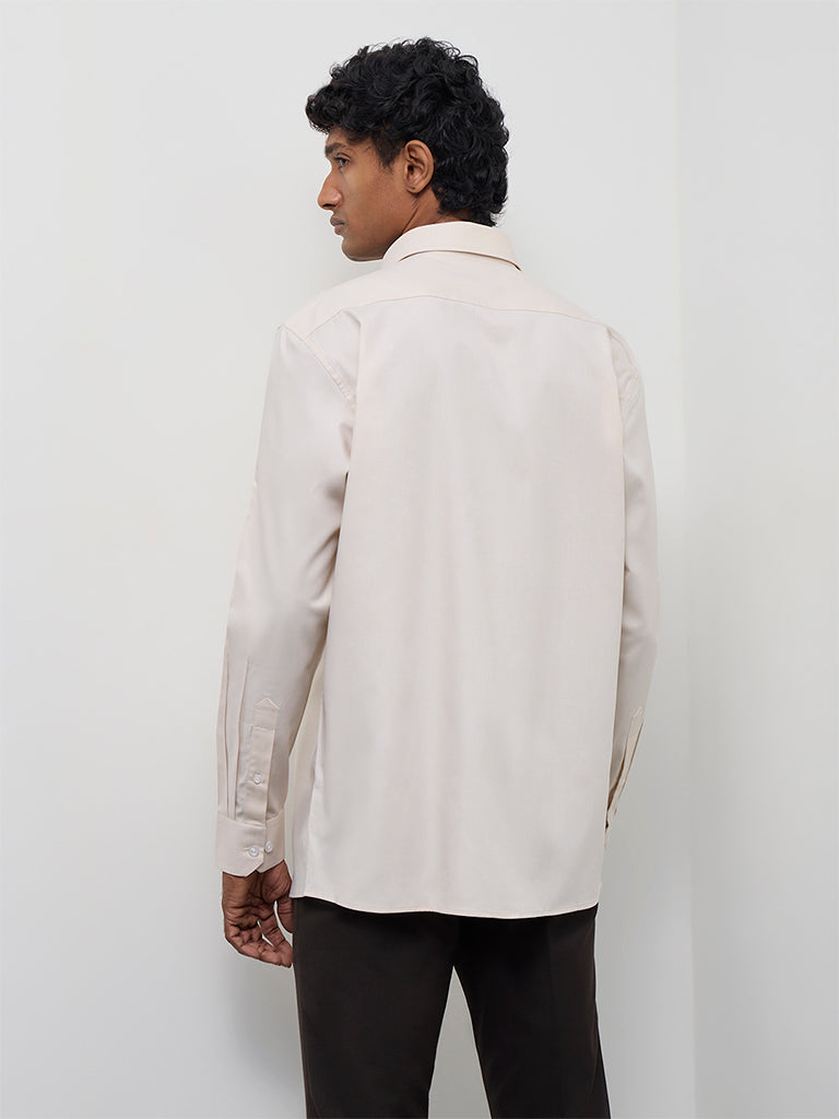 WES Formals Beige Relaxed-Fit Cotton Shirt