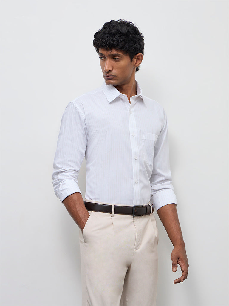WES Formals White Pinstripe Relaxed-Fit Cotton Shirt