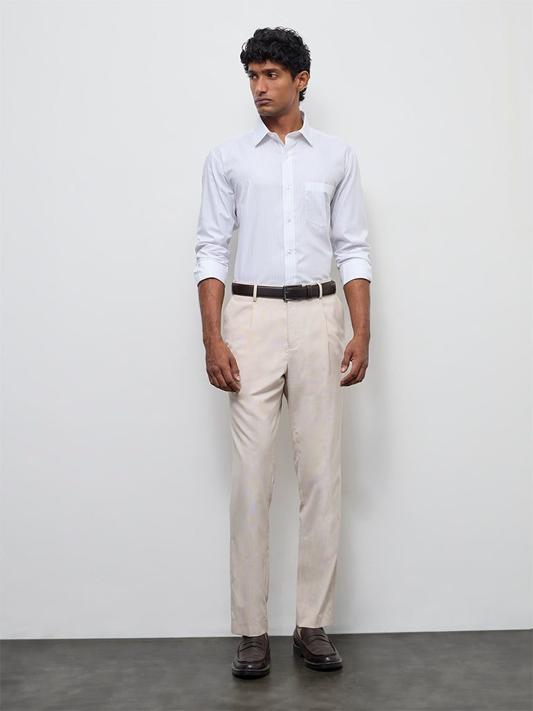 WES Formals White Pinstripe Relaxed-Fit Cotton Shirt