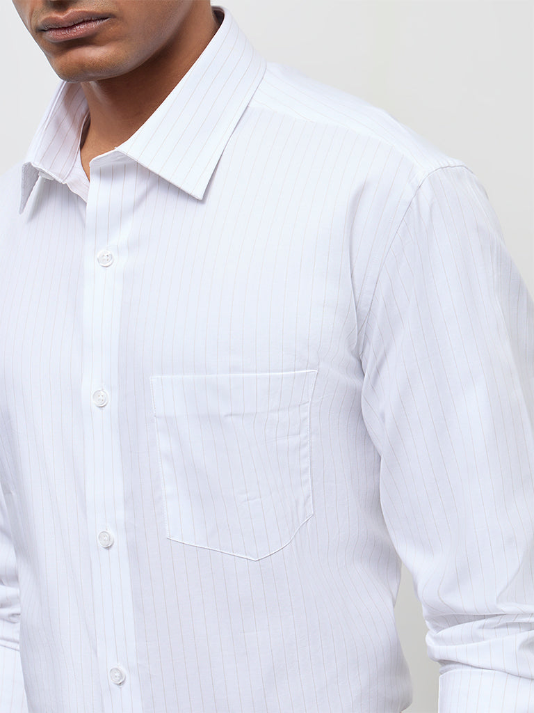 WES Formals White Pinstripe Relaxed-Fit Cotton Shirt